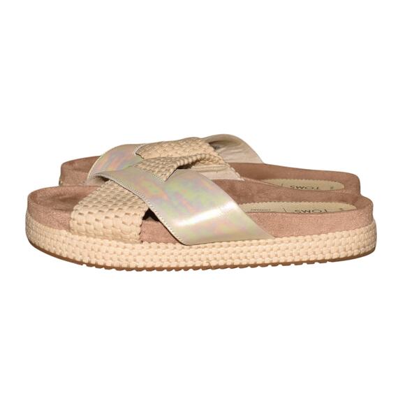 TOMS $70 Silver Beige Paloma‎ Slide Cross Front Microsuede Footbed Size 9 - Picture 4 of 7